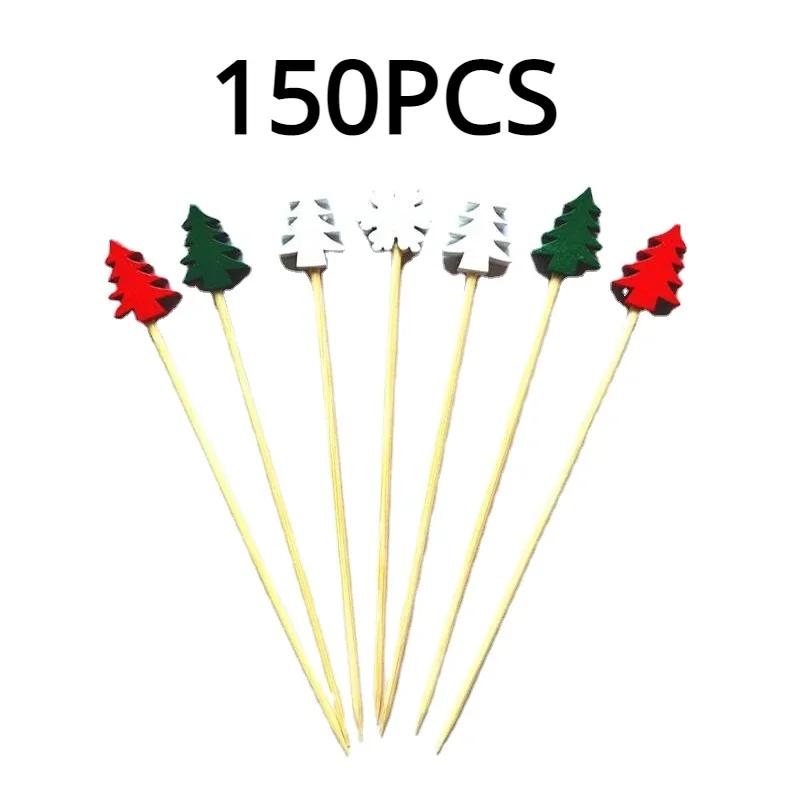 50 Stück/Set Weihnachten Fruchtspieße Einweg Bambusspieße Schneeflocke Weihnachtsbaum Elch Weihnachtsmann Schneemann Spieße Weihnachtsdekoration