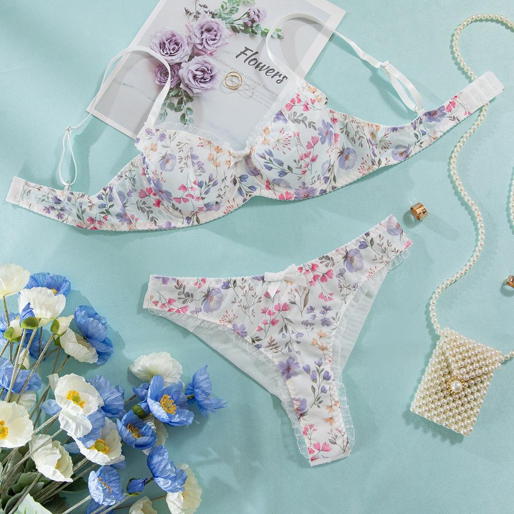 Ladies Sexy Solid Color Lace Sling Bra Lace-Up Panties Two-piece Split Sexy Suit With Steel Ring