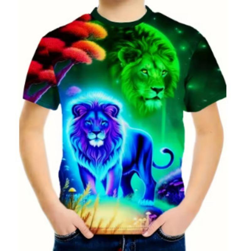 Summer Round Neck Cartoon Animal Pattern 3D Printed Top Fashionable Casual Short Sleeved Children's Boy T-shirts