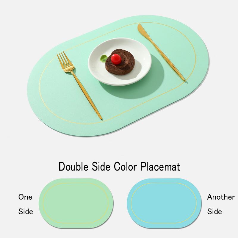 4PCS Leather Placemats Oval Double Sides 2 Colors Waterproof Nordic Modern Kitchen Decor for Home Dining Table Plates Cups Pads