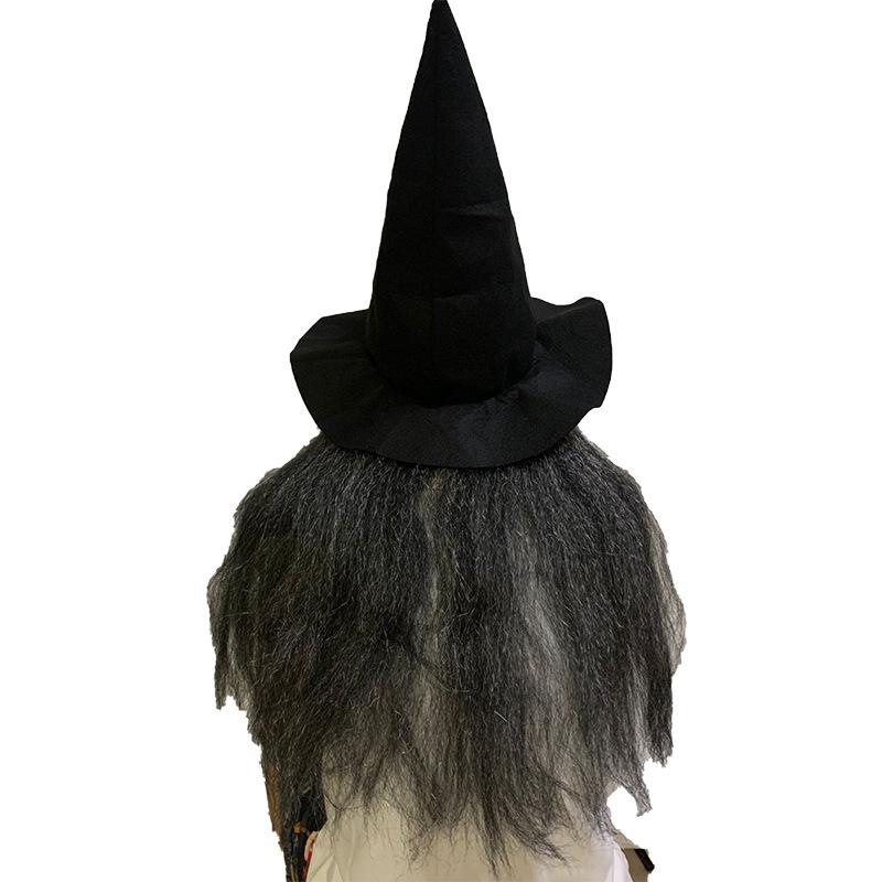 Halloween long-haired ghost face mask, scary witch mask, frightening latex hood, horror long-haired ghost face with hat