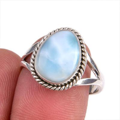 Natural Republic Larimar Gemstone 925 Sterling Silver Jewelry Ring Size 7.5 G9b81