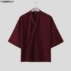 INCERUN Men V Neck Half Sleeve Side Lace-up Casual Loose T-shirts Tops