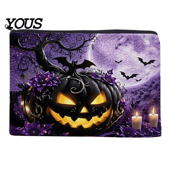Durable Fabric Organizer Storage Bag, with Halloween Pattern Print, Smooth Zipper Canvas Lightweight Festive Organizer, Portable Stationery Case, for