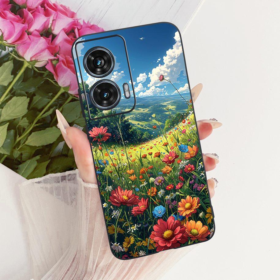 Hülle Für Motorola Edge 50 Fusion Cover XT2429-1 Beliebte Blume Weiche Schwarze Silikon Handyhüllen Für Motorola G96 5G MotoG96 Funda