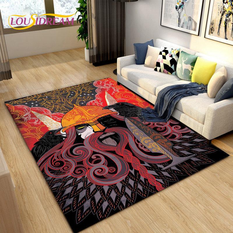 Vikings Nordic Mythology Odin Area Rug,Carpet Rug for Living Room Bedroom Sofa Doormat Decoration,Kids Play Non-slip Floor Mat