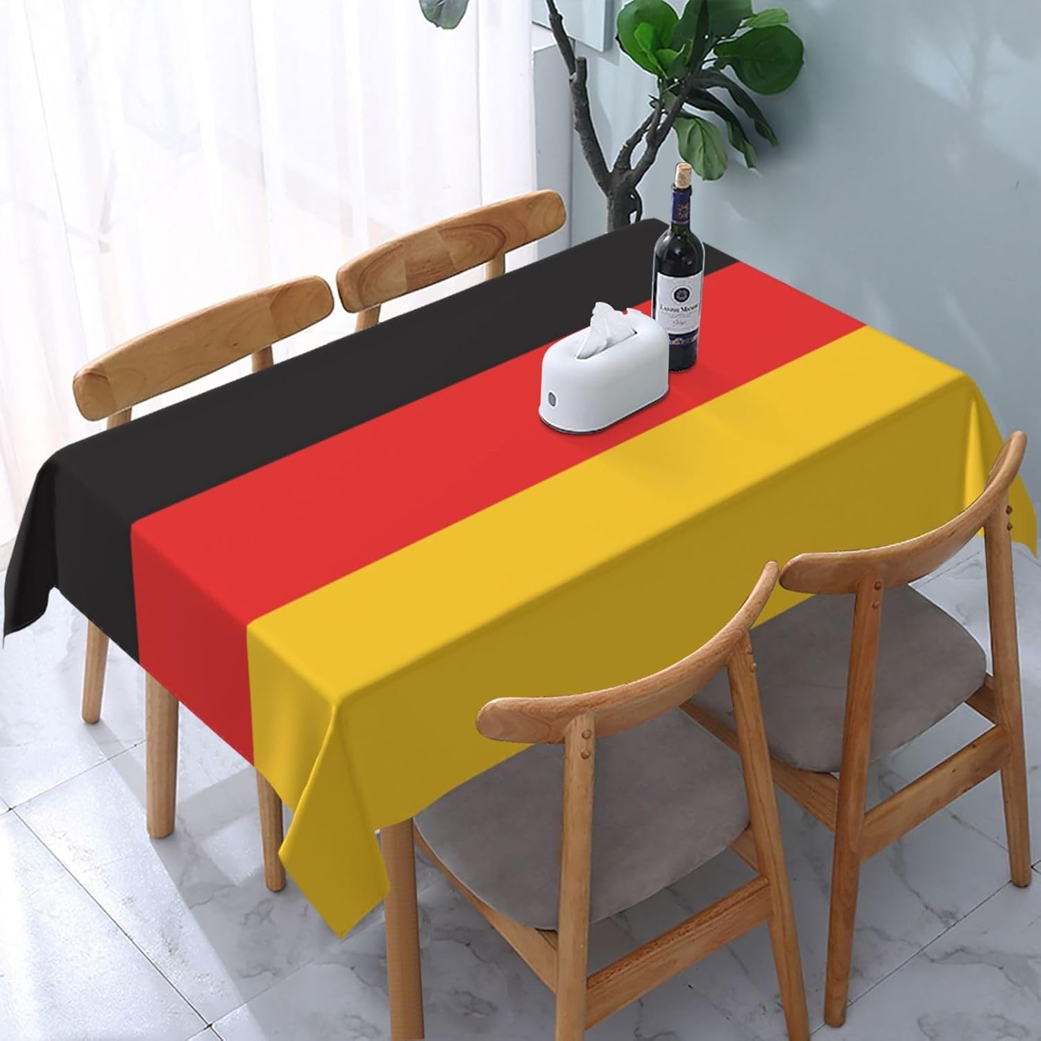 Deutschland Nationalflagge Rechteckige Tischdecke für Tischdekoration Picknick Party Wasserdicht Wiederverwendbare Tischdecke für Tisch Küche Esszimmer 90x140cm black