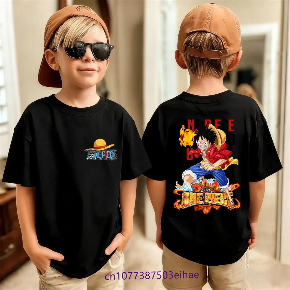 One Piece Luffy Anime Polyester T-Shirt for Kids Cartoon Short Sleeve Graphic Tee Summer Casual Fashion Y2K Children's Top