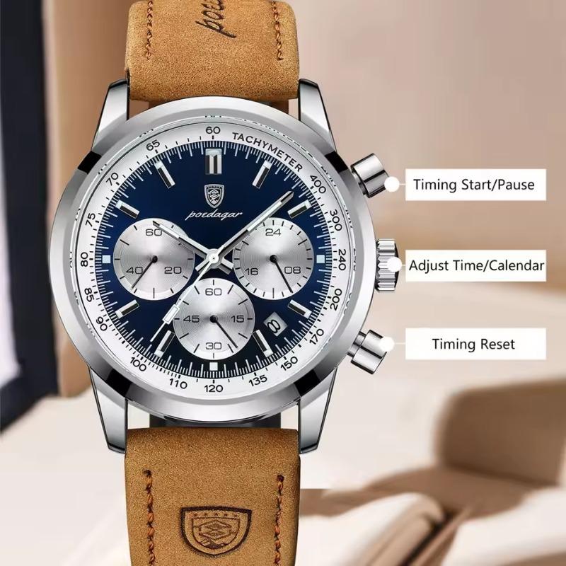 POEDAGAR Luxus Herrenuhr Hohe Qualität Wasserdicht Chronograph Leuchtende Armbanduhr Leder Quarz Uhren Lässige Uhr