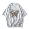 grey cotton short-sleeved t-shirt women's summer new small butterfly print ins design sense niche loose top