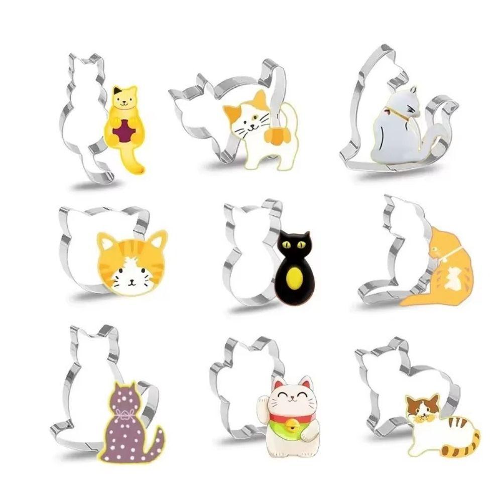 5/9Pcs Kitten Cat Shape Cookie Mold Stainless Steel Baking Tools Kitchen Gadgets Home Party Gift