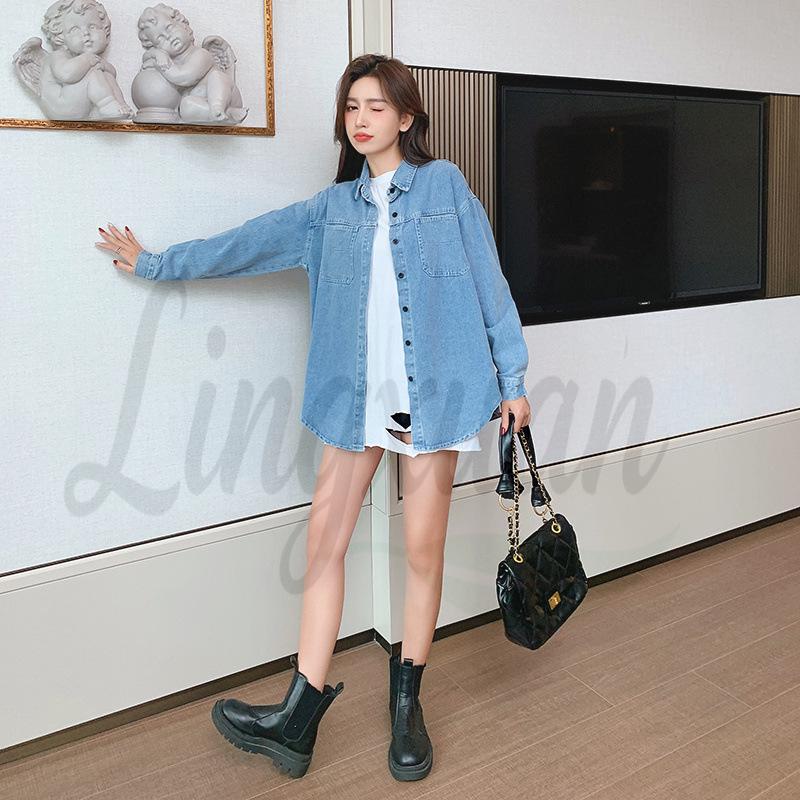 Korean Style 2026 Denim Shirt Jacket: Versatile, Loose Fit for Summer/Autumn One Size