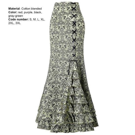 Halloween Skirt Jacquard Fishtail Women Punk Style Vintage Ruffles Bodycon Skirt for Festival
