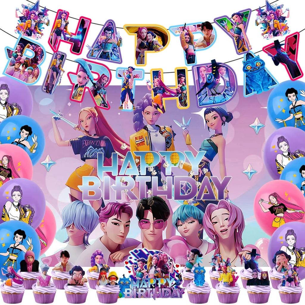 KPop Cacciatori di Demoni Tema Festa di Compleanno Stendardo Palloncino Carino Rumi Mira Zoey Palloncini di Compleanno Topper per Torta Sfondo Decorazione Giocattolo per Festa