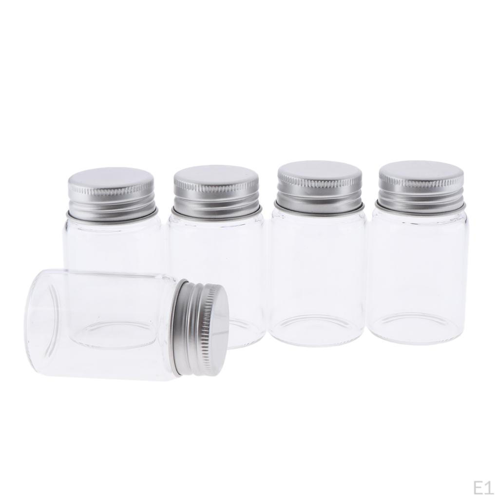 5 Unidades Muestreo de Líquidos Transparentes Botellas de Vidrio Rellenables Frascos Tapa de Rosca Redondas Reutilizables Almacenamiento