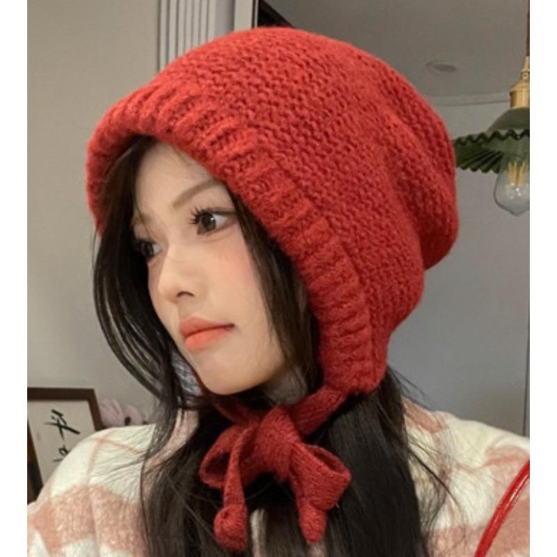 Korean Style Fashion Bag Hat for Women Autumn and Winter Solid Color Casual Large Headband Strap Knitted Wool Hat Balaclava