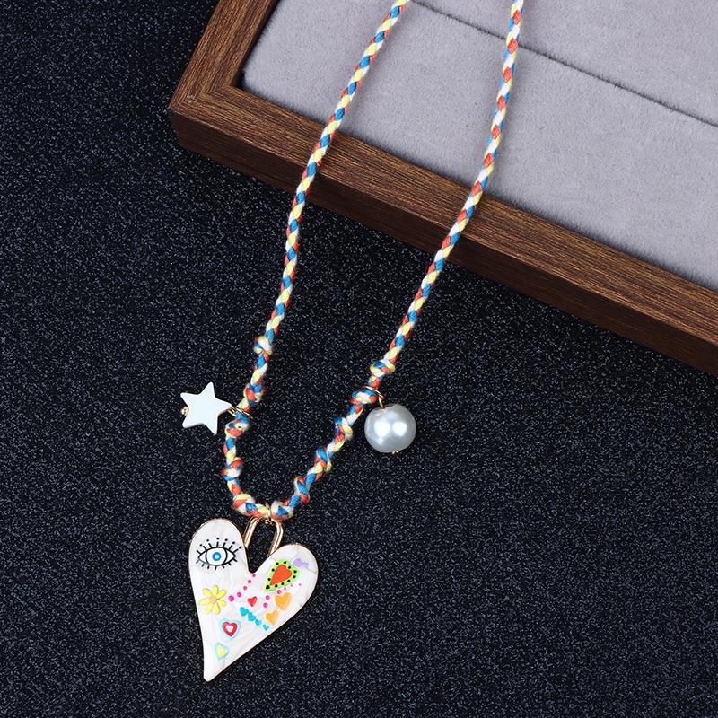 

Handmade Knotted Rope Heart Pendant Necklace Sweater Chain Stackable Star Pearl Necklace For Women Jewelry Gift as the picture