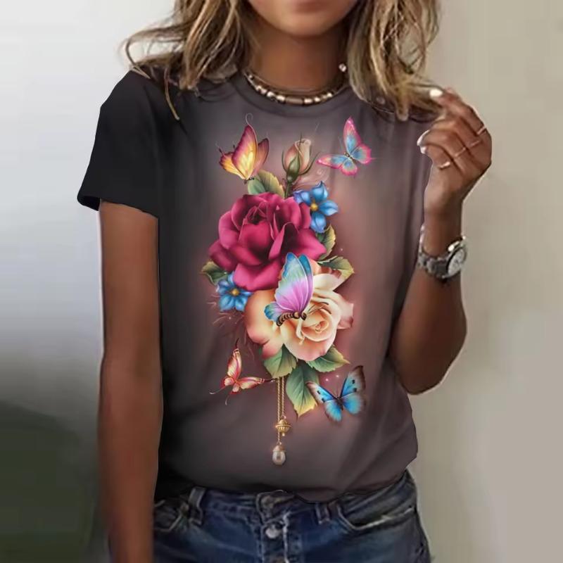Summer Flower Bird 3D Print T-shirts Women Streetwear Harajuku Casual Fashion  Short Sleeve T Shirt O-neck Tees Tops Clothing