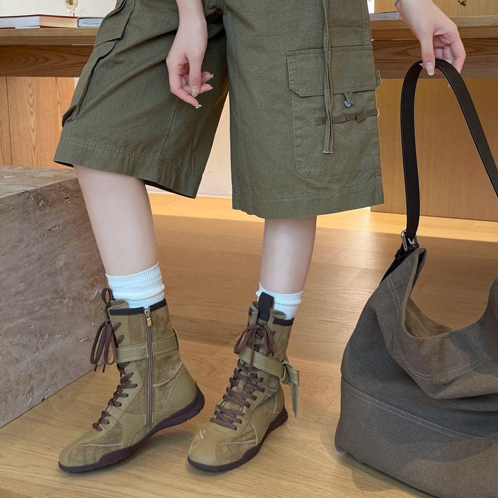 Rindslederversion Retro-Mode Martin Stiefel lässige Sport-Kurzstiefel vielseitige Boxstiefel runde Spitze mittelhoher Schaft Westernstiefel Damen