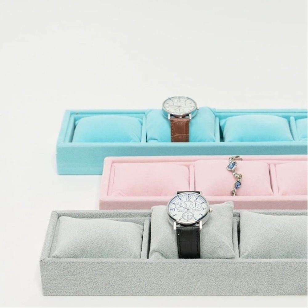 4 Slots Velvet Jewelry Organizer with Soft Pillow Bracelet Watch Display Flannel Storage Tray Solid Color Jewelry Storage Tray