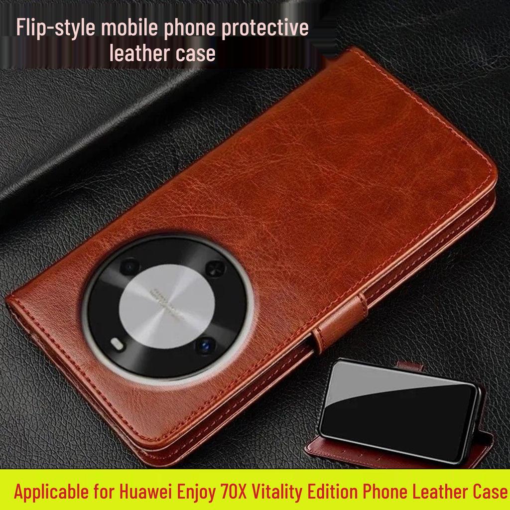 Huawei Enjoy 70X & iPhone 7 Pro Max Case - Crazy Horse Pattern Leather Flip Cover
