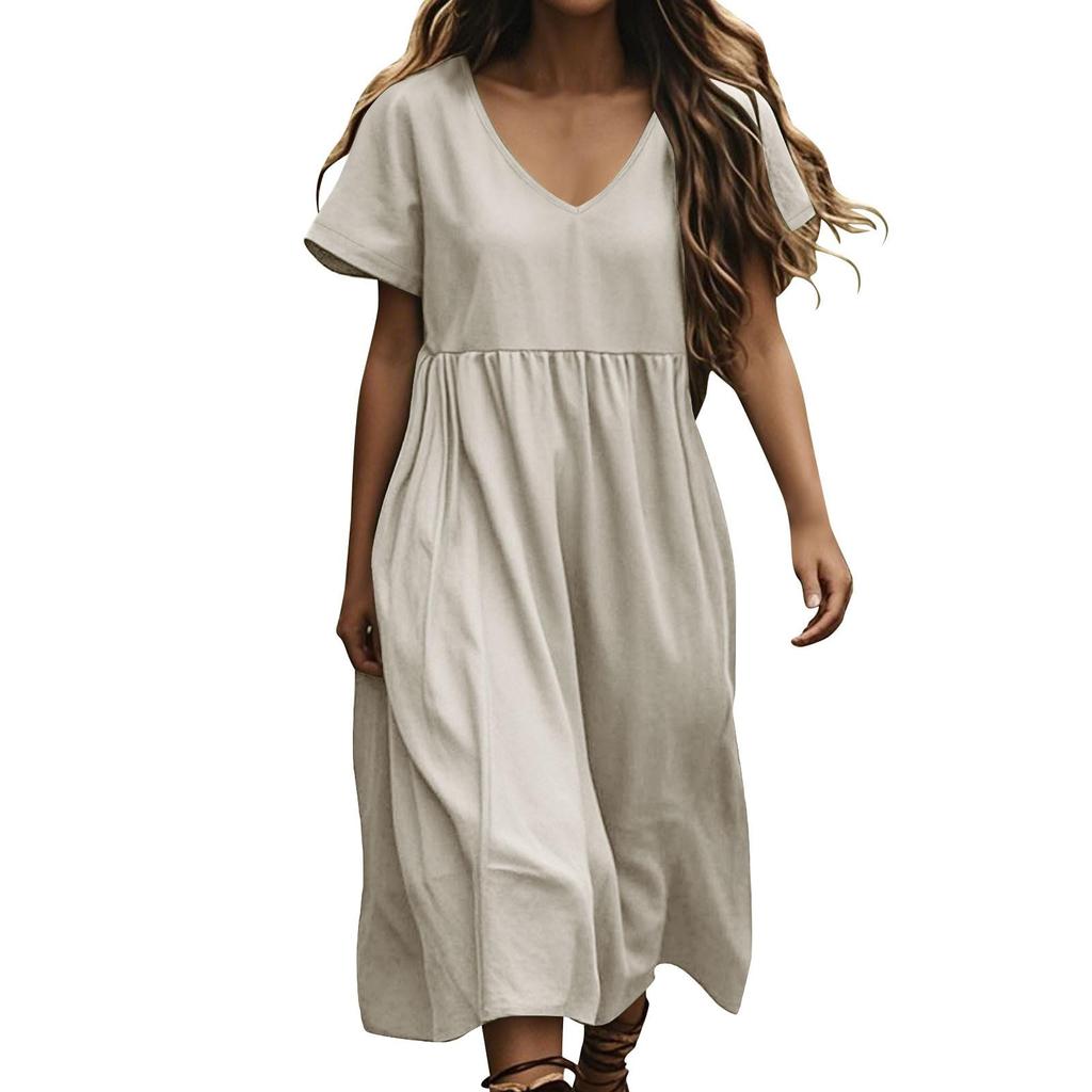 Kjoler for kvinner Sommer Casual Knappelukking V-hals Kortermet Arbeidskjoler