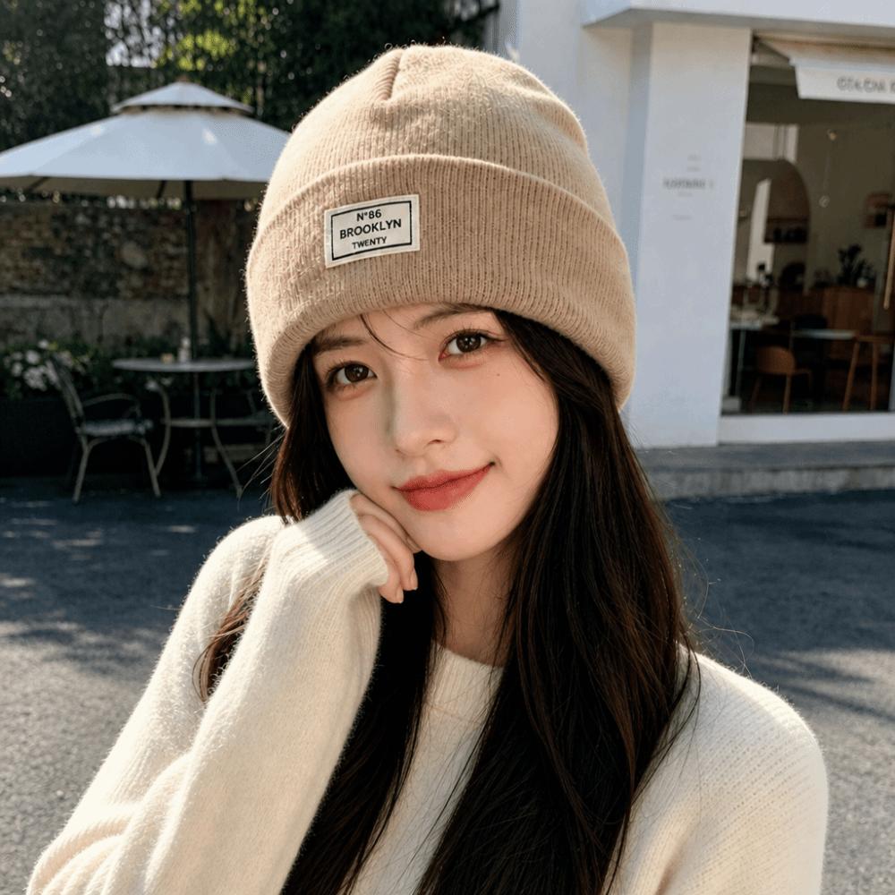 Solid Color Pullover Cap Ear Protection Crochet Hats Fashion Knitted Hat Women