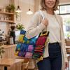 Colorful Patchwork Print Tote Bag Casual Daily Use Shoulder Bag Fashion Lightweight Top Handle Shopping Bag