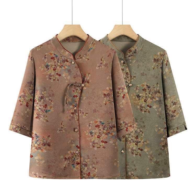 Elegant Spring Blouse for Middle-aged & Elderly Women - Chinese Style Mother's Top