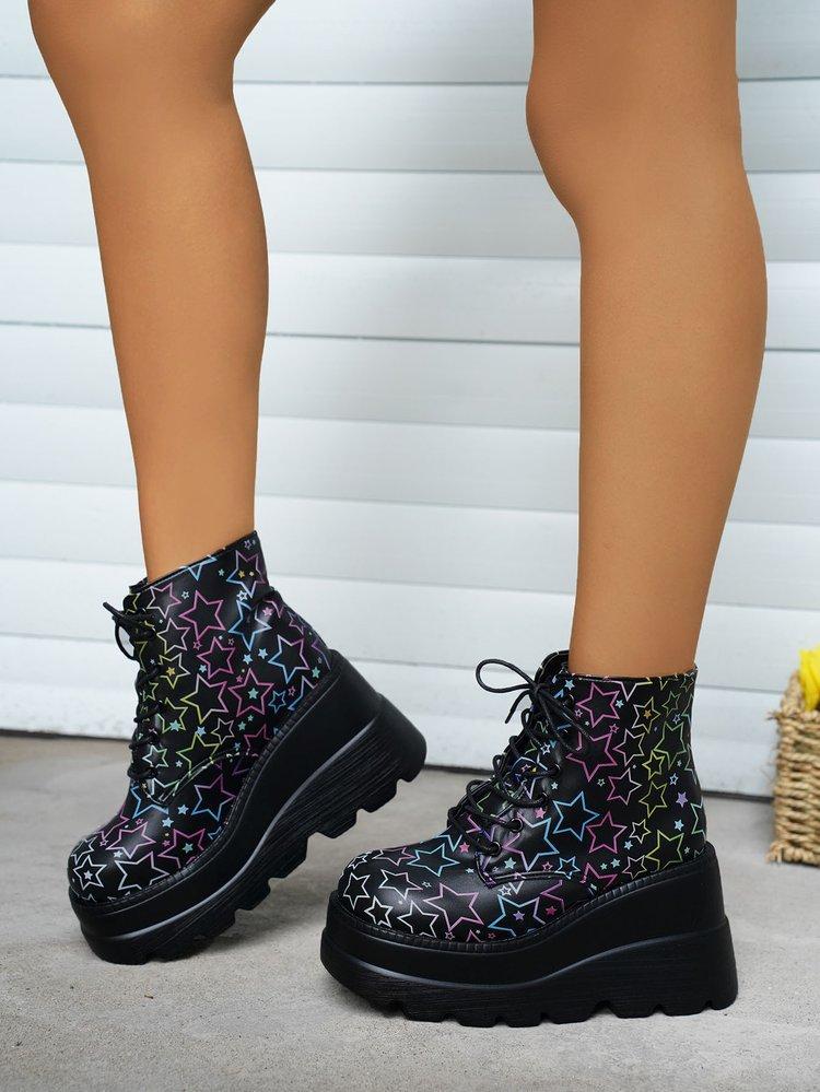 

Большие размеры женские короткие ботинки 2024 осень и зима новые высокие кроссовки на толстой подошве танкетка каблук женская обувь больших размеров 43