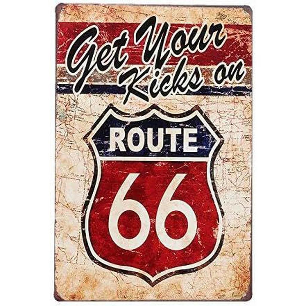 USA Route 66 Metal Signs Wall Poster Plaque Warning Sign Vintage Iron Painting Decoration for Home Cafe Living Room Club Bar