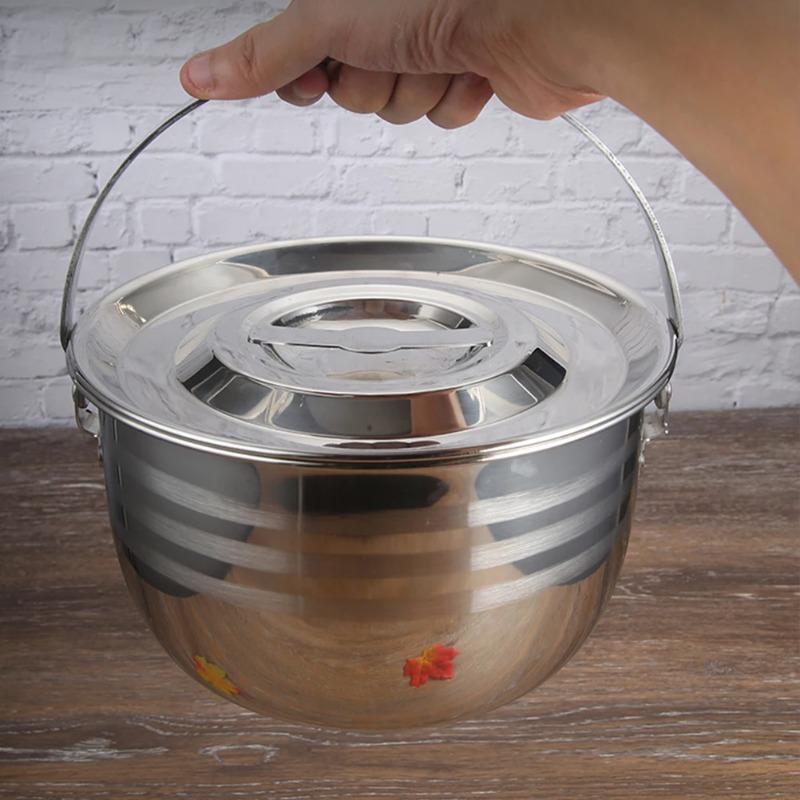 Pot Cooking Camping Cookware Stew Stainless Steel Soup Stock Portable Stockpot Lid Pots Kettle Outdoor Camp Saucepan Campfire