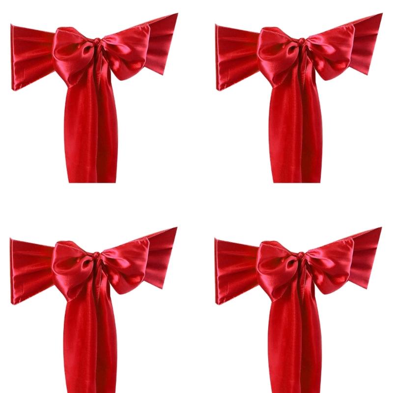 

4PCS Chair Sashes Bows Chair Cover Band Chair Ties for Wedding Party Ceremony Reception Banquet Decoration красный