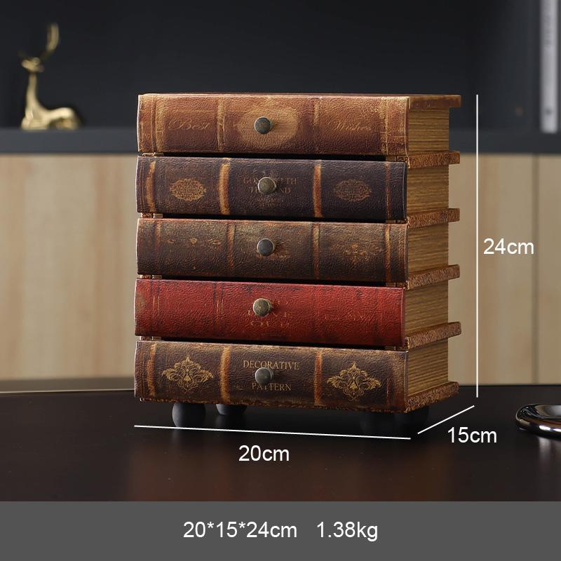 Vintage Wooden Book Shaped Storage Box Decorative Items Home Bedroom Jewelry Box Ornaments Office Study Desk Storage Accessories