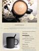 Large European-Style Matte Black Ceramic Mug with Spoon