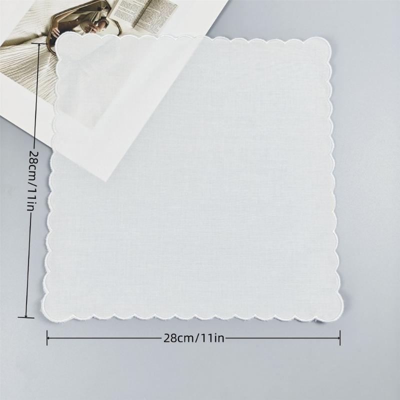 5/10Pieces White Embroidered Edge Cotton Handkerchiefs Soft Absorbent Reusable for Gym Office and Daily Use