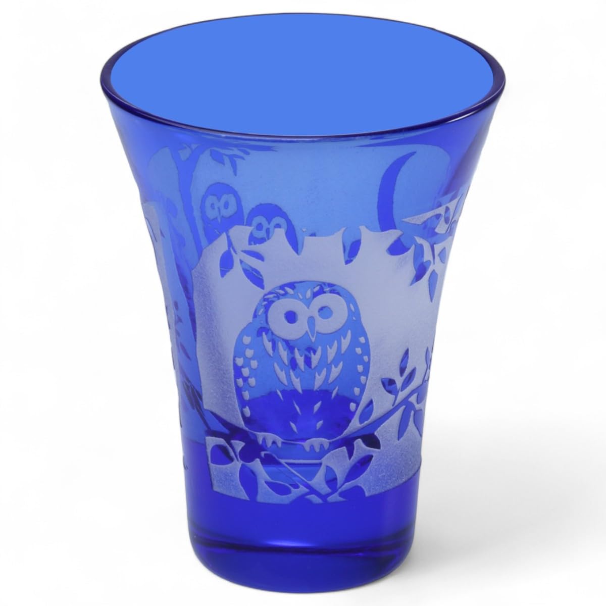 

J-kitchens Mizukage Kiriko Glass Cup for Cold Sake, Diameter 5.5 x 7.1cm, 50cc, Owl Design, Blue, Bisho, Current Model