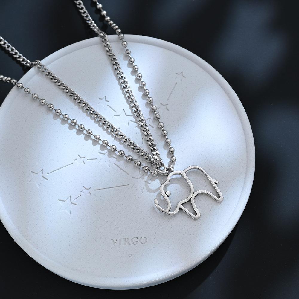 Niche Design Sense Double-Layer Stacked Baby Elephant Necklace Female Retro Simple Temperament Light Luxury Personalized Collarbone Chain
