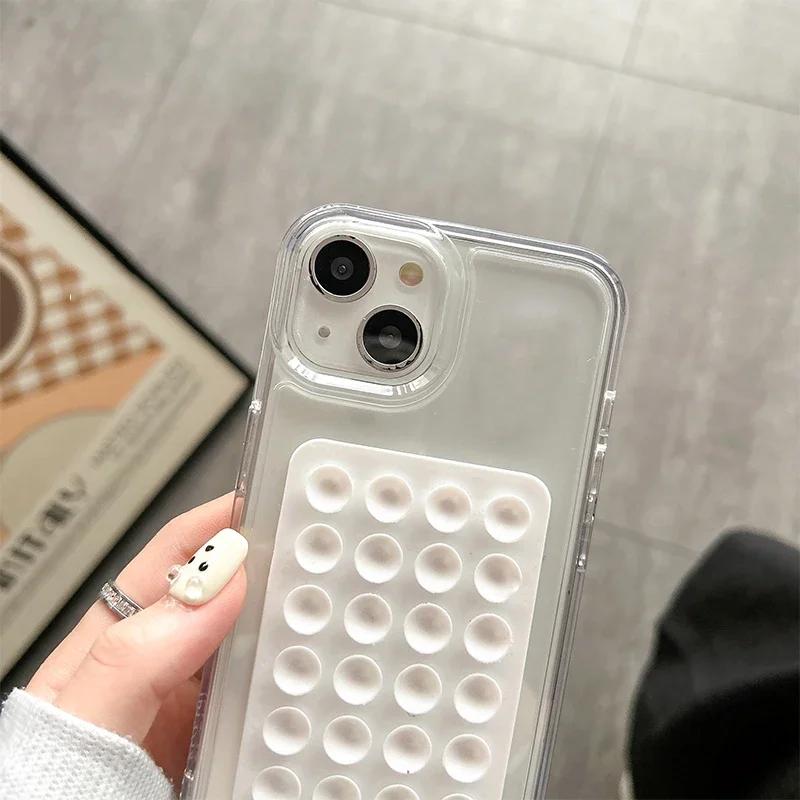 3D Suction Cup Airbag Phone Case For iPhone 17 16 15 14 13 12 11 Pro Max XR X XS 7 8 Plus SE Transparent Shockproof Bumper Cover
