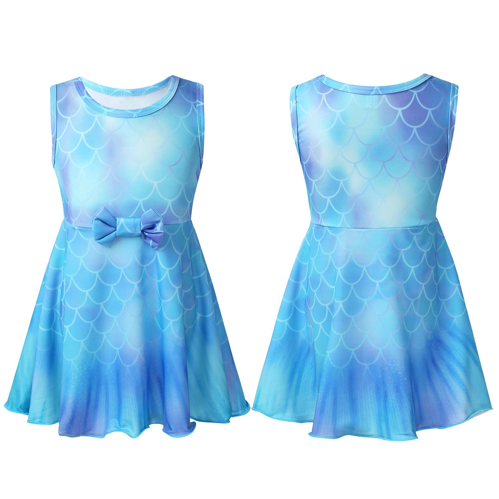 

Детское платье русалки для девочек, чешуя, костюм для косплея на Хэллоуин, юбки-пачки 5-6 Years синий