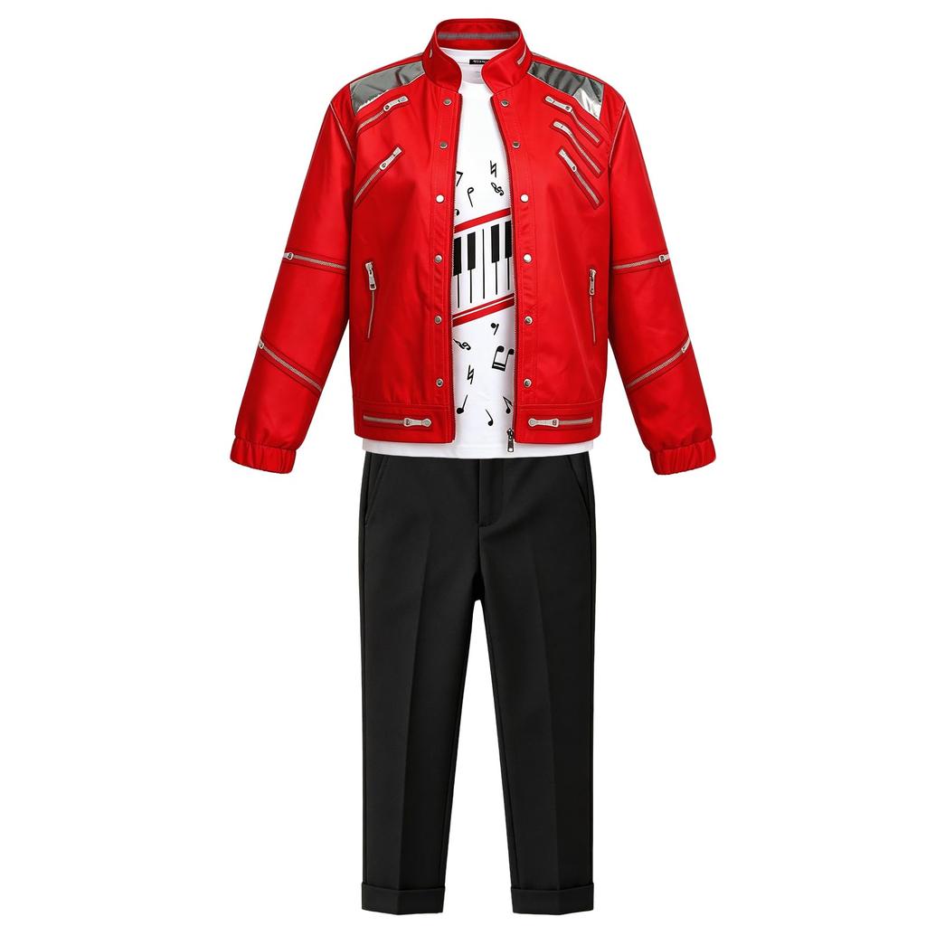 Kinder Tanzstar Kostüm Jungen 80er 90er Pop-König 3D-Druck Jacke Hemd Hose Outfit Geburtstagsparty Cosplay