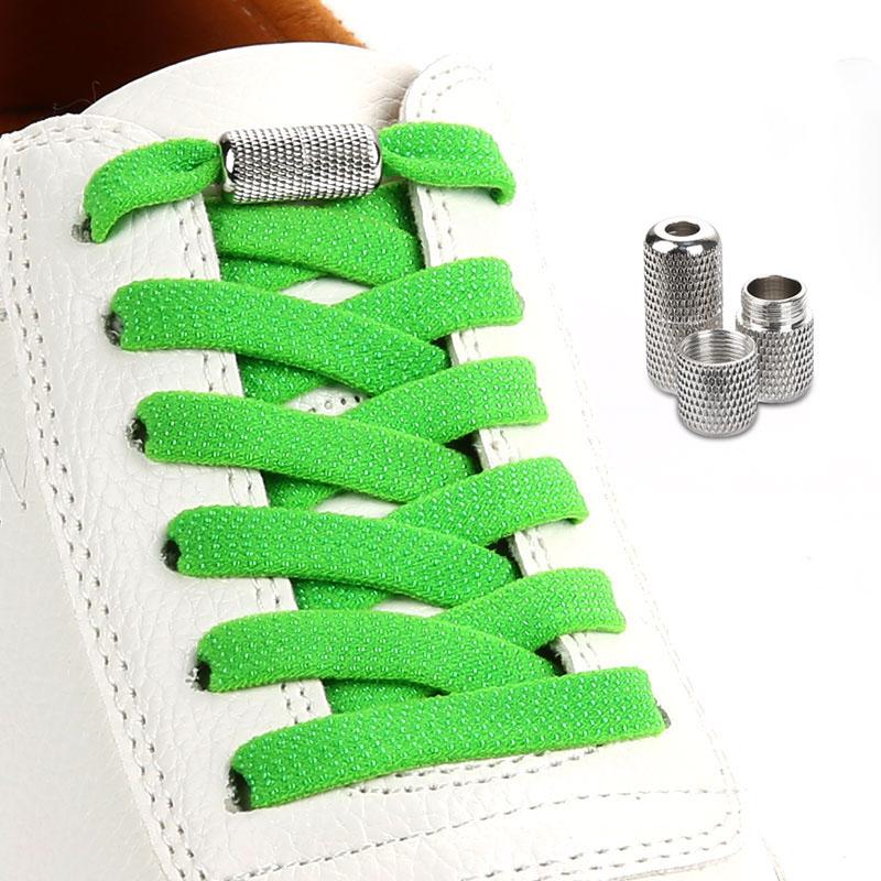 Elastic Flat Shoelaces for Sneakers No Tie Shoe Laces Metal Flower Noodle Capsule Buckle One Size Fits All for Kids and Adults