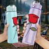 1PC Single Red Rose Line Drawing 750ml Color Plastic Sports Water Bottle Leakproof Flip Straw Lid Suitable for Sports Office Home Use