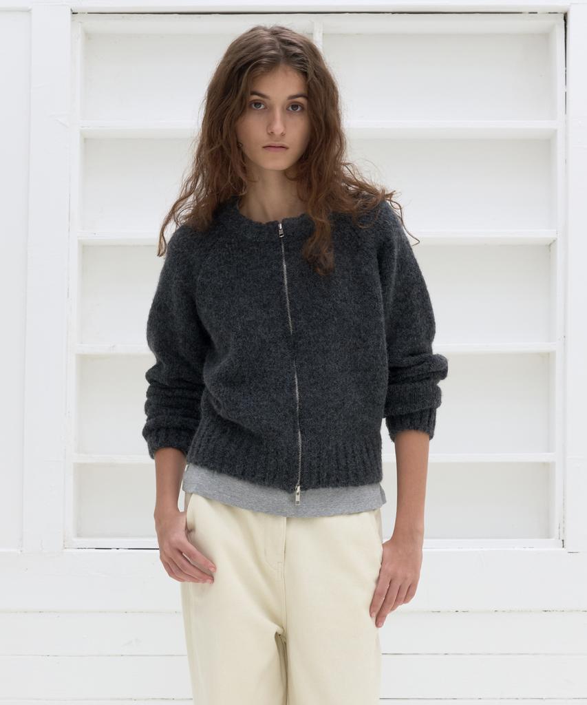 POSZER Raglan Knit Zip-Up Cardigan (Blue Charcoal)