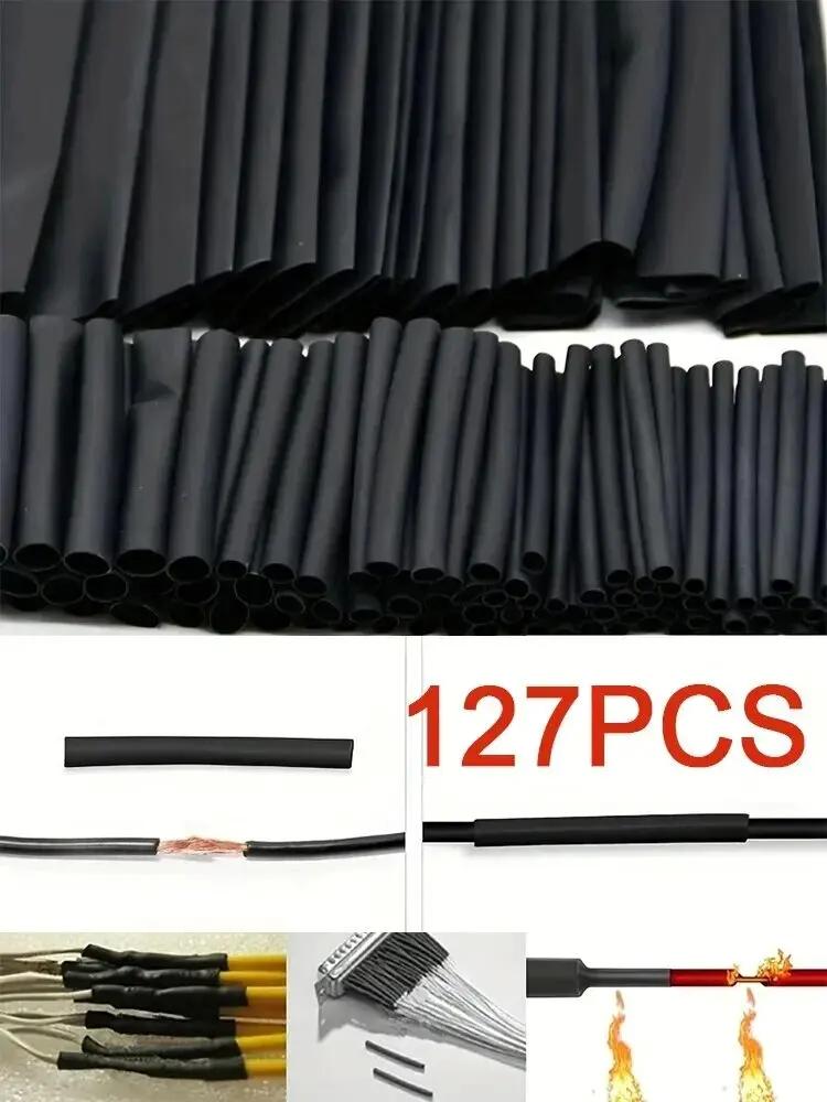 

127Pcs/lot Чорний Термозбіжна оболонка Комплект термостійкої трубки Термозбіжна упаковка Дріт Кабель Поліолефінова обгортка Трубка