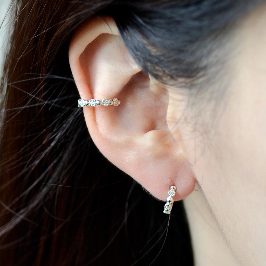 47Bag 925 Silver Flower Ball Ear Cuff Earrings Zuly