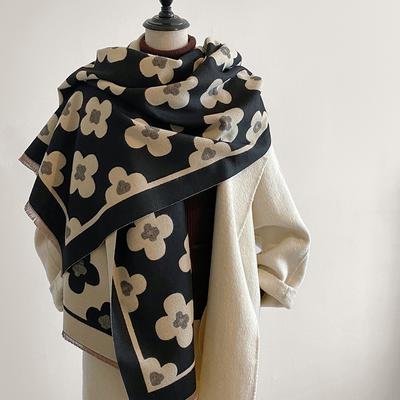 Eleganter Jacquard-Schal für Damen - Weiches Imitat-Fleece, Warmer Fransen-Schal, Leichter Herbst-Winter-Deckenwickel für lässige Ausflüge