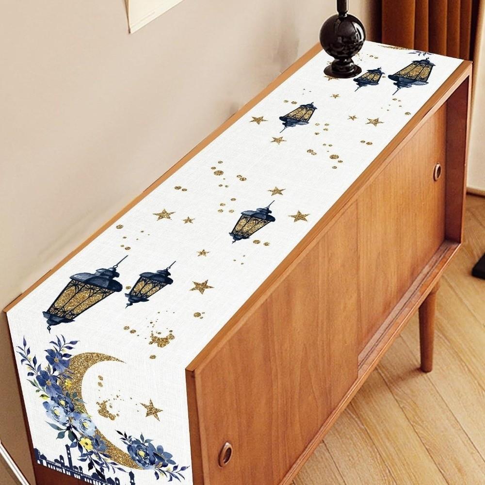 Thickened Ramadan Table Runner Vintage Castle Lantern Pattern Star Moon Tablecloth Decorative Dining Table Flag Table Protection