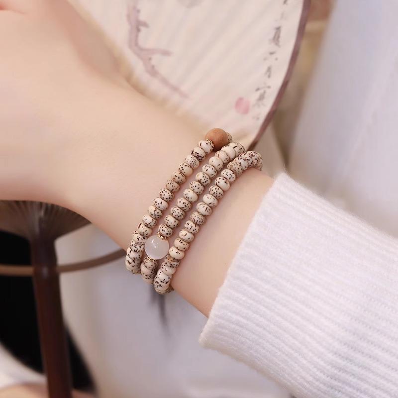 Bracelet Naturel en Perles Bodhi Étoile et Lune pour Femmes, Bracelet Perlé Style Chinois Vintage, Chaîne Bodhi, Cadeau pour Petite Amie pour le Festival Qixi