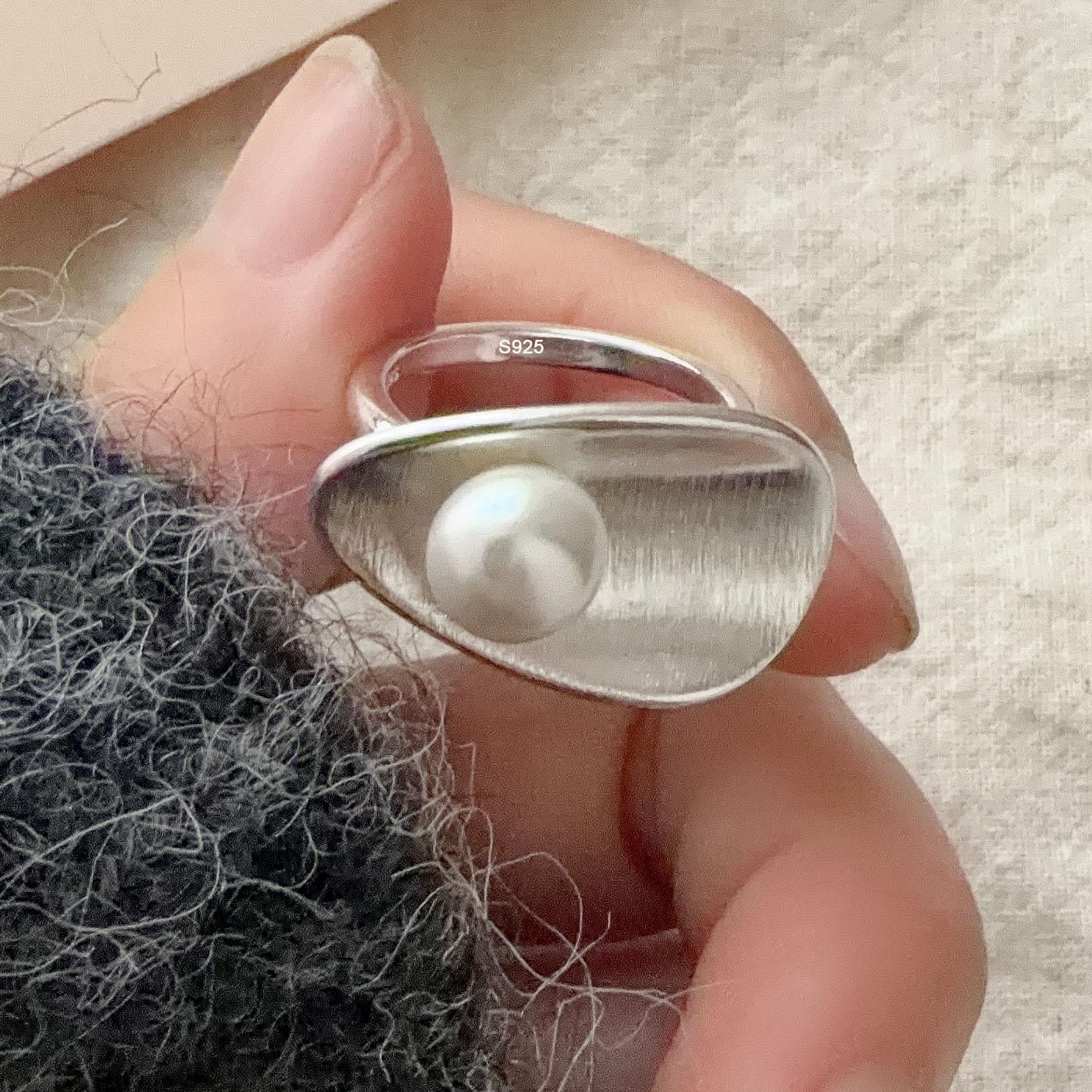 

925 Sterling Silver Rings For Women Geometric Fine Jewelry Finger Adjustable Vintage Flower Pearl Ring For Party Birthday Gift resizable